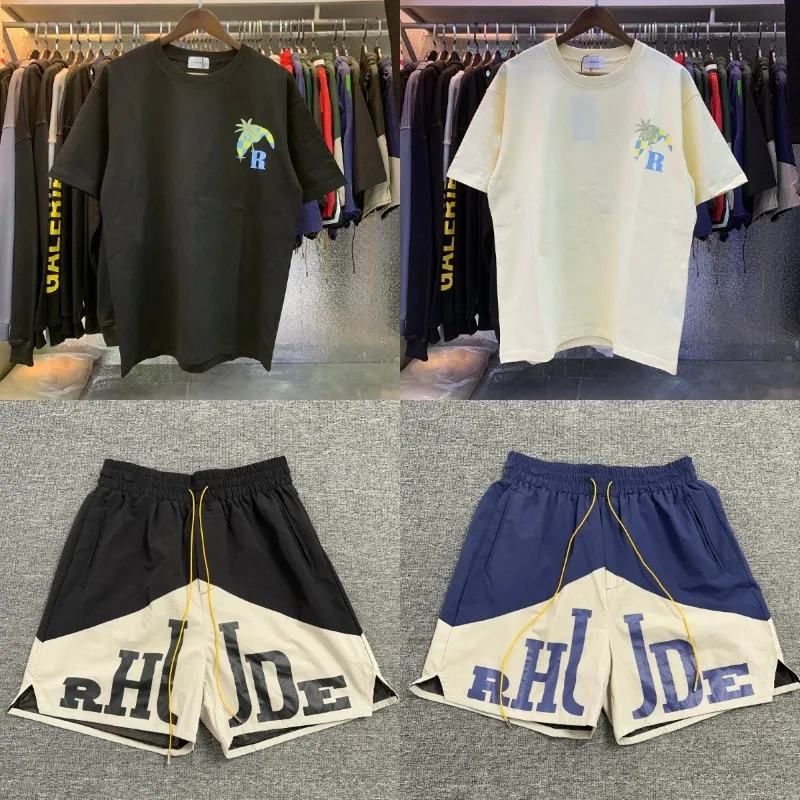New Arrival RHUDE Moonlight Tropics Print Graphic T-shirt High Quality Hip Hop Short Sleeve RHUDE Casual Men Women Top Tee