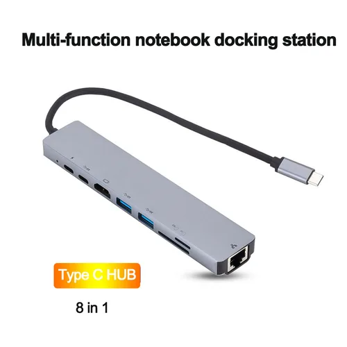 썬더볼트 3 USB 도크용 고속 충전 USB C 허브, RJ45 SD/TF 카드 리더기 포함, 4K HDMI 호환 어댑터, 8 인 1, C타입 3.1 