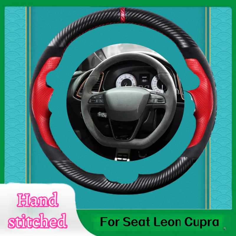 

Hand-stitched Carbon Fiber Genuine Leather Steering Wheel Cover For Seat Leon Cupra R Leon ST Cupra Leon ST Cupra Ateca Cupra At