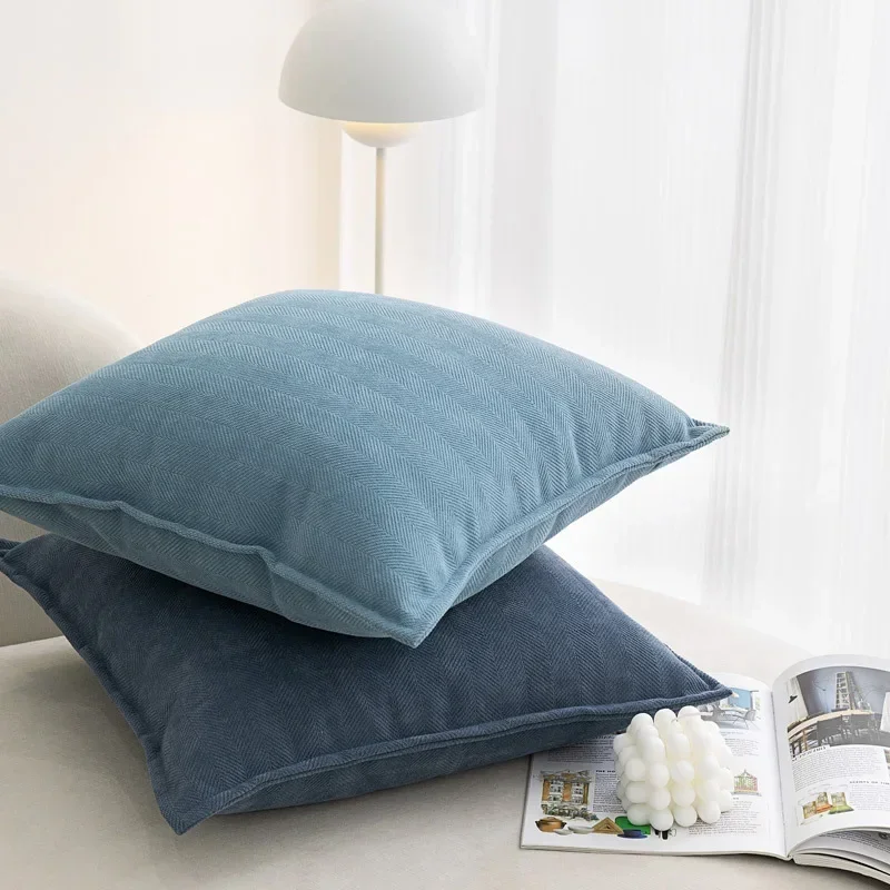 INS Living Room Sofa Throw Pillow Herringbone Pattern Chenille Cushion Bed Cushion Soft Cover Pillow Cover