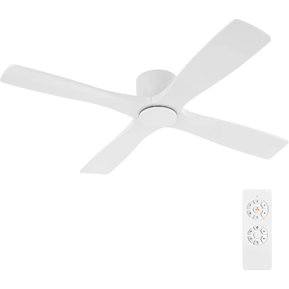 54 Inch Flush Mount DC Ceiling Fan without Lights,Huger Ceiling Fan No Lights in Gloss White with White Blades