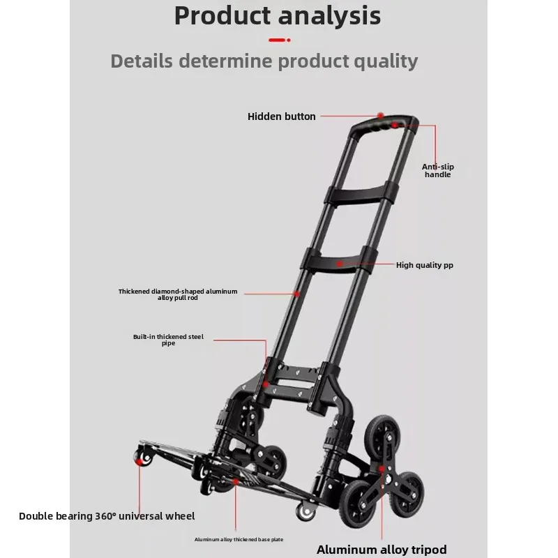 Portable Folding Stair‑Climbing Hand Trolley, Heavy‑Duty Luggage Cart for Grocery Shopping Goods Handling Household Transport