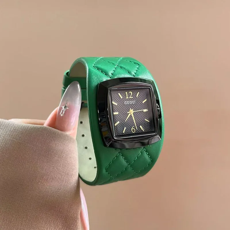 New Women'S Checkered Leather Strap Watch, High-Quality Women'S Wristwatch, Fashionable Quartz Watch, Trendy Women'S Watch.