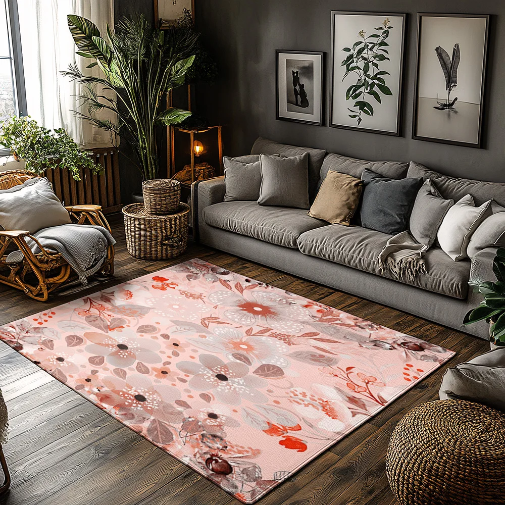 

Floral Area Rug Washable Non Slip Modern Abstract Carpet Living Room Decor Home Accent Indoor Outdoor Floor Mat Soft Cozy Design