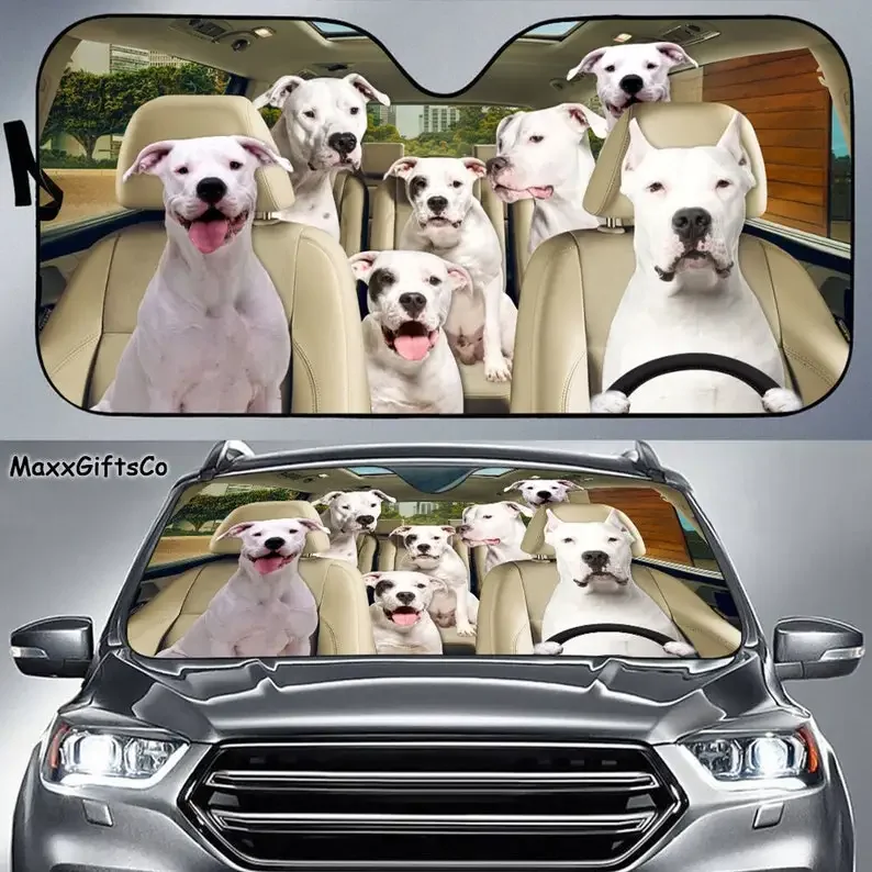 Dogo Argentino Sun Shade para carro, cão pára-brisa, cães família pára-sol, acessórios de decoração do carro, presente para o pai