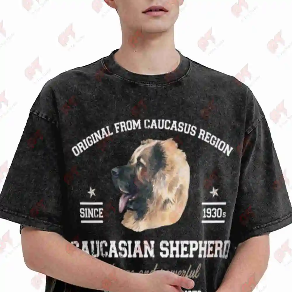 Caucasian Shepherd Dog Lover Vintage Washed Tee Pure Cotton T-Shirt