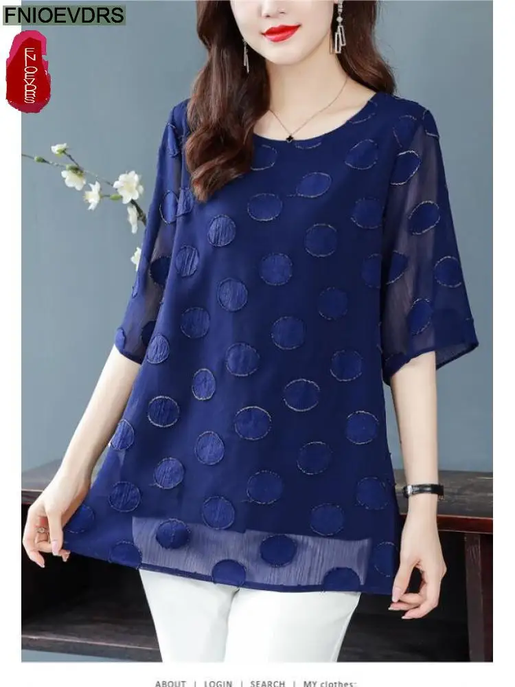 L-5XL Loose Clothes 2023 Women European Fashion Elegant Office Lady Dot Casual Tunic Belly Peplum Tops And Blouses