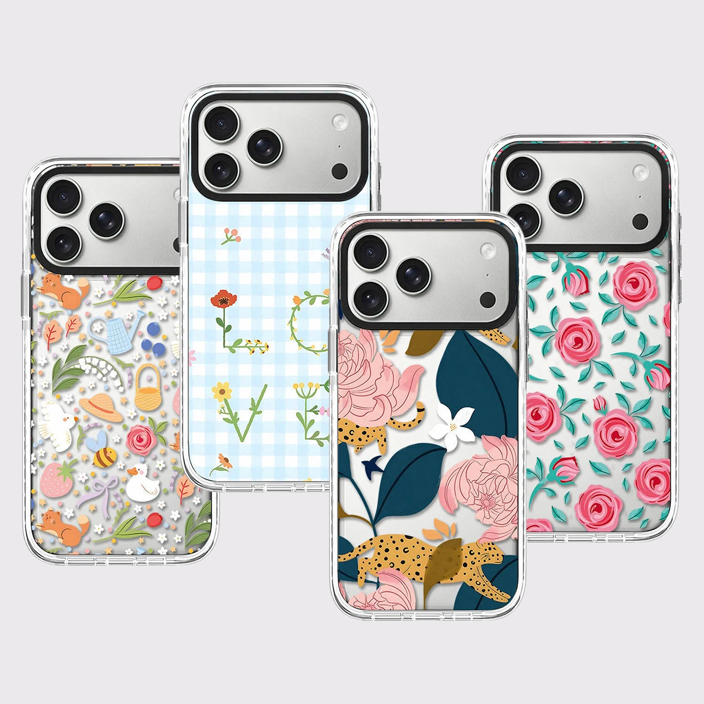 

Impact White Border Magnetic Cover for IPhone 12 13 14 15 16 17 Pro Max Case for IPhone 17 Air Multicolor Flower Rose