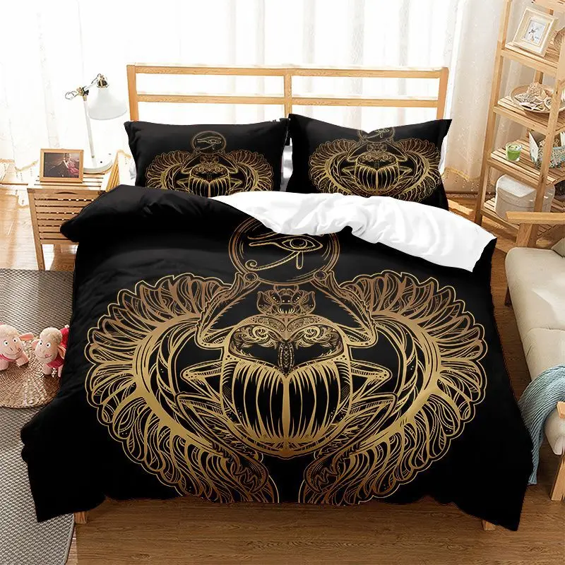 Bohemia Mandala Duvet Cover Exotic Gecko Lizards Bedding Set Twin/Full/Queen Microfiber Black Gold Quilt Cover For Kids Teen Boy