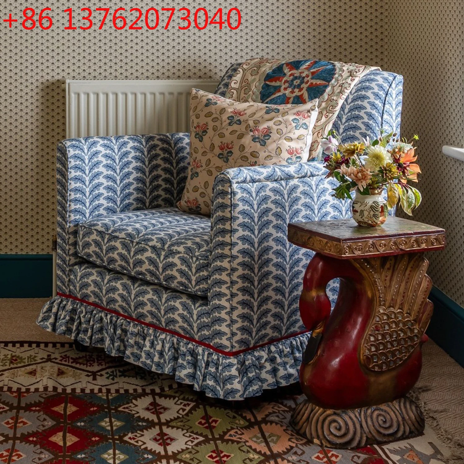 

Диван-кресло из цельного дерева с французским принтом, гостиная, дом, отдых, одиночный стул, американский