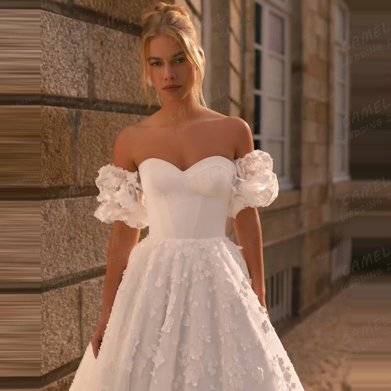 ประณีต Boho ชุดแต่งงานผู้หญิงเซ็กซี่ Appliques สายชุดเจ้าสาวปิดไหล่ Sweetheart ที่กําหนดเอง Vestidos De Novia