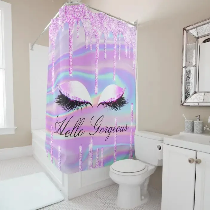 Name Eyelashes Makeup Prince Maiden Drip Hologram Shower Curtain Bathroom Curtain Hook Bathroom Curtain Home Decor Curtain l220