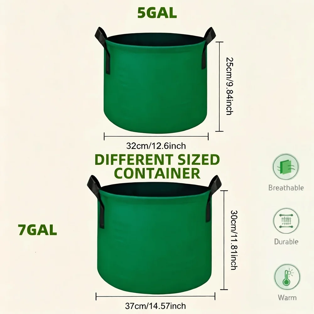 Vegetable Flower Plant Grow Bags Thickened Non Woven Fabric Pots with Handles, Aeration Garden Planting Containers
