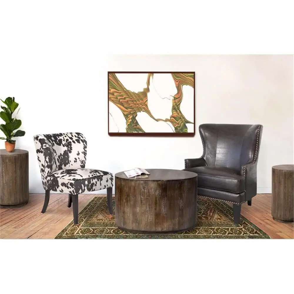 Round Mango Wood Coffee Table, Gray Espresso Finish, 30 Inch, Handcrafted Modern Accent For Living Room, Customized