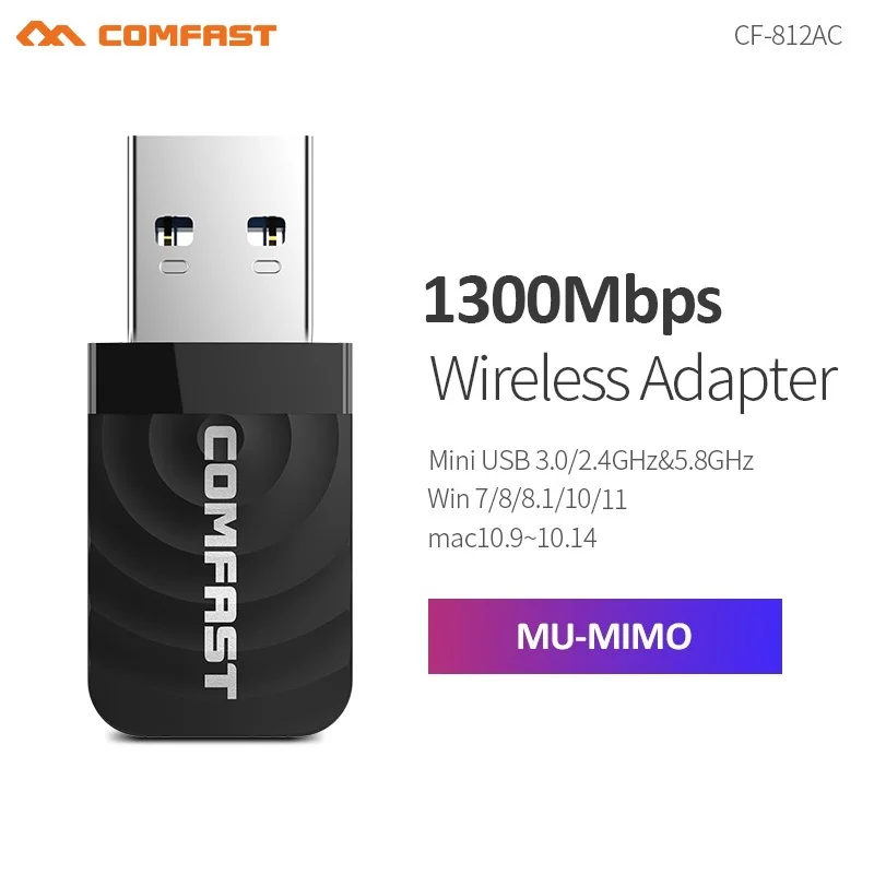 Comfast 1300Mbps USB3.0 WiFi Adapter Dual Band 2.4G&5G Wireless Network Card MU-MIMO WiFi Dongle AP for Linux Windows Vista MAC