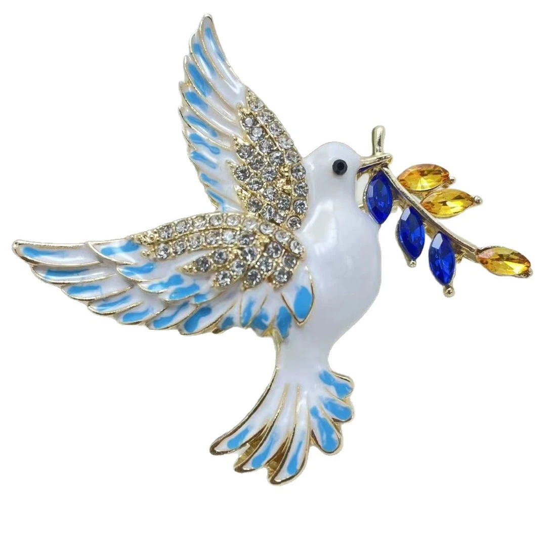 Wholesale of Alloy Enamel Peace Dove Brooch with Dripping Oil Crystal Chest Flower Pin view 3