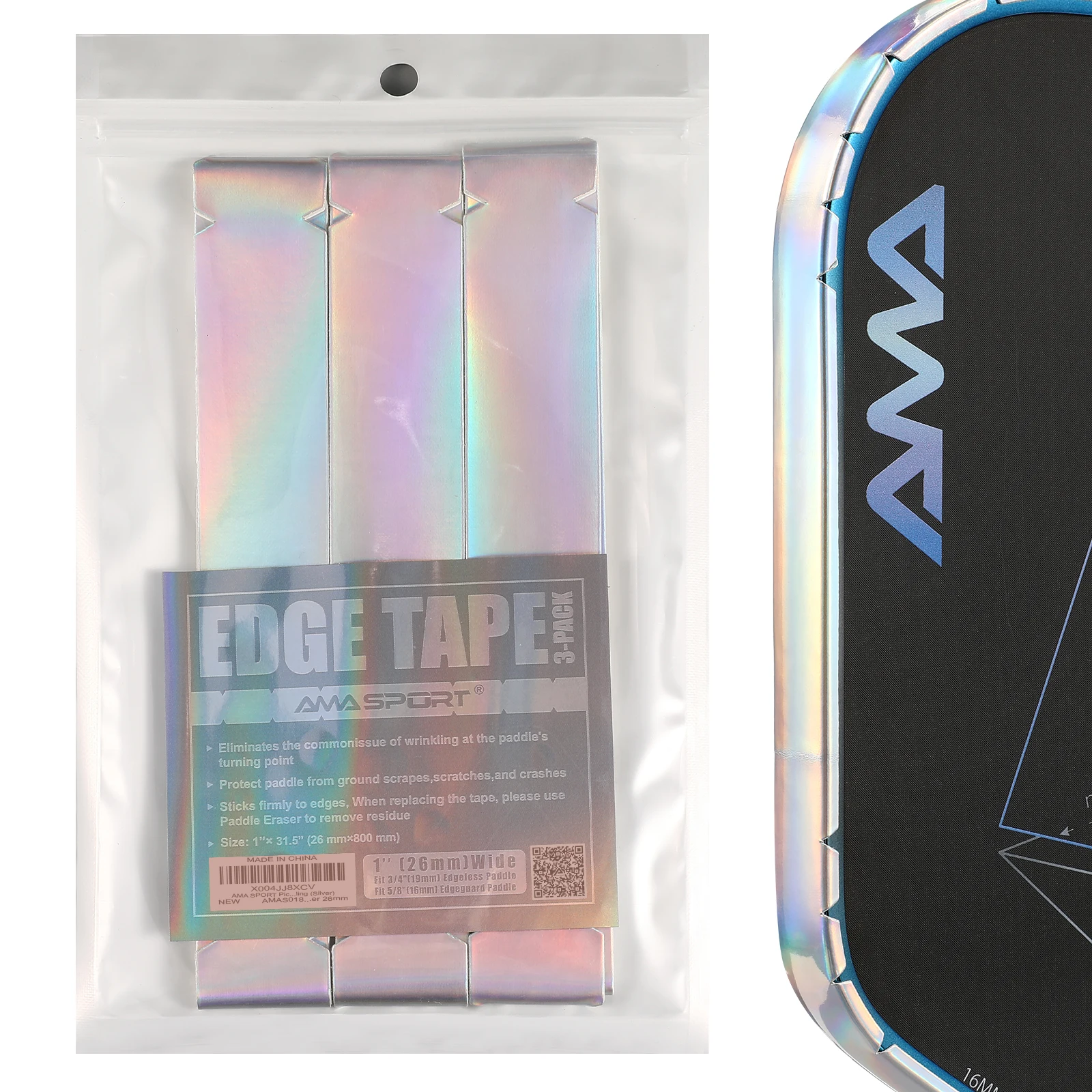 

AMASPORT Защитная лента для весла Pickleball с лазерной поверхностью, идеально подходит для защиты изогнутых краев Ta для весла 13/16/20 мм