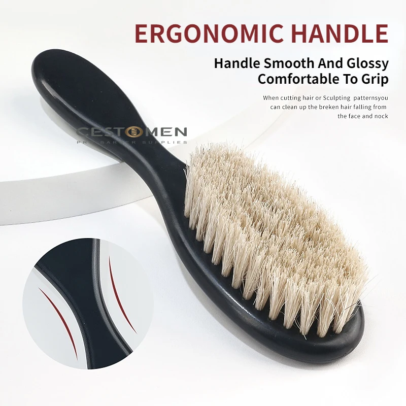 New Type Barber Horse Hair Beard Brush Professional Neck Dusting Brush Comb Face Mustache Clean Salon Hairdressing Styling Tools