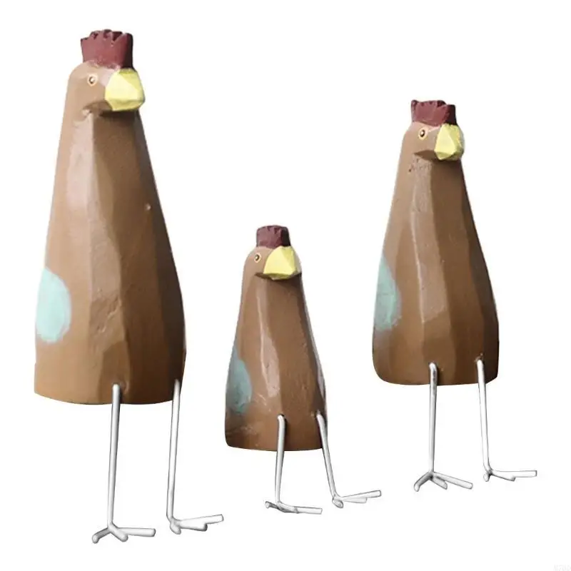 

M76D Pack of 3 Wooden Chicken Figurines Ornaments for Modern and Fun Home Desk Decors