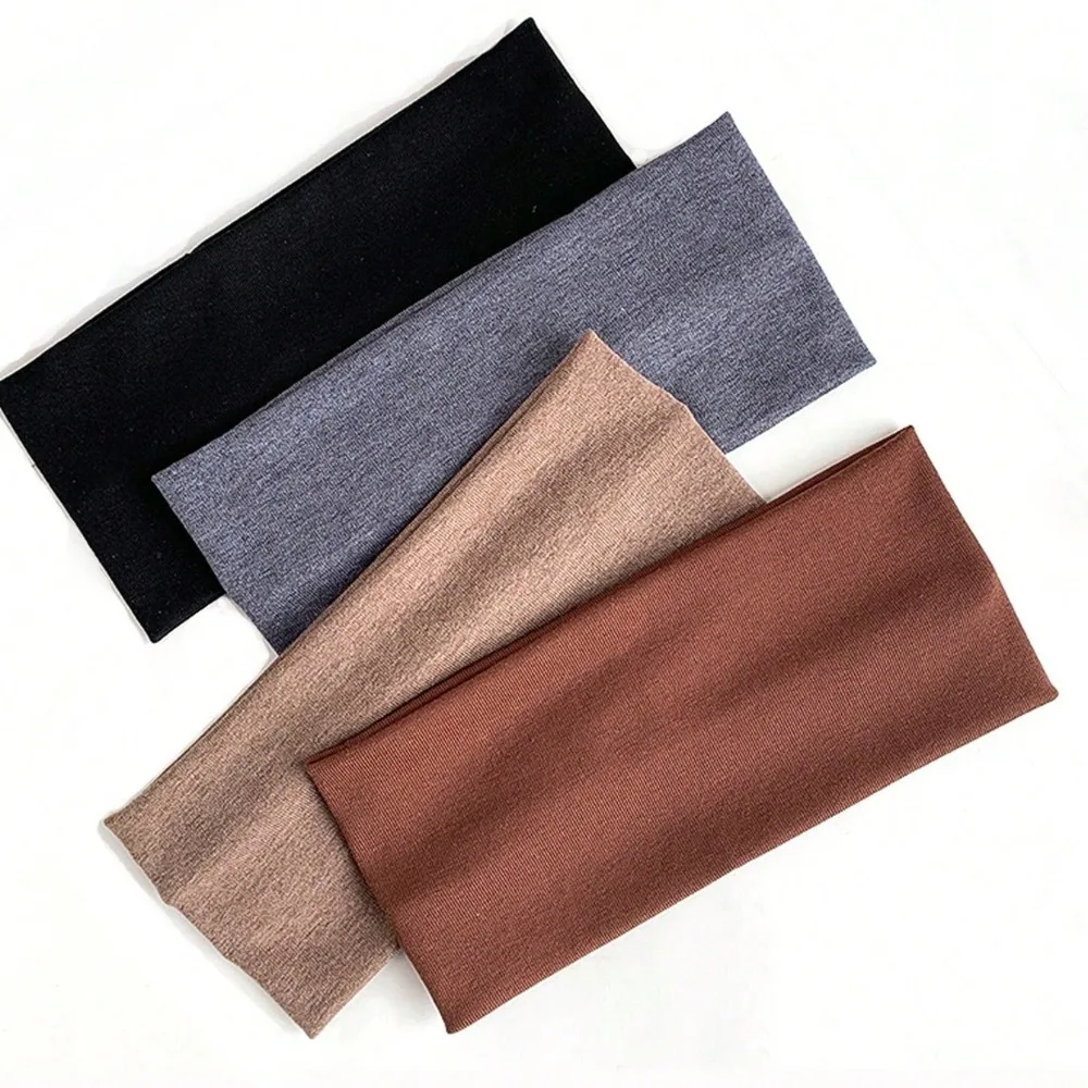 4pcs Maillard Color Spring Summer Solid Simple Wide Edge Headband Soft High Elastic Non Hurt Hair Makeup Face Washing Anti Slip