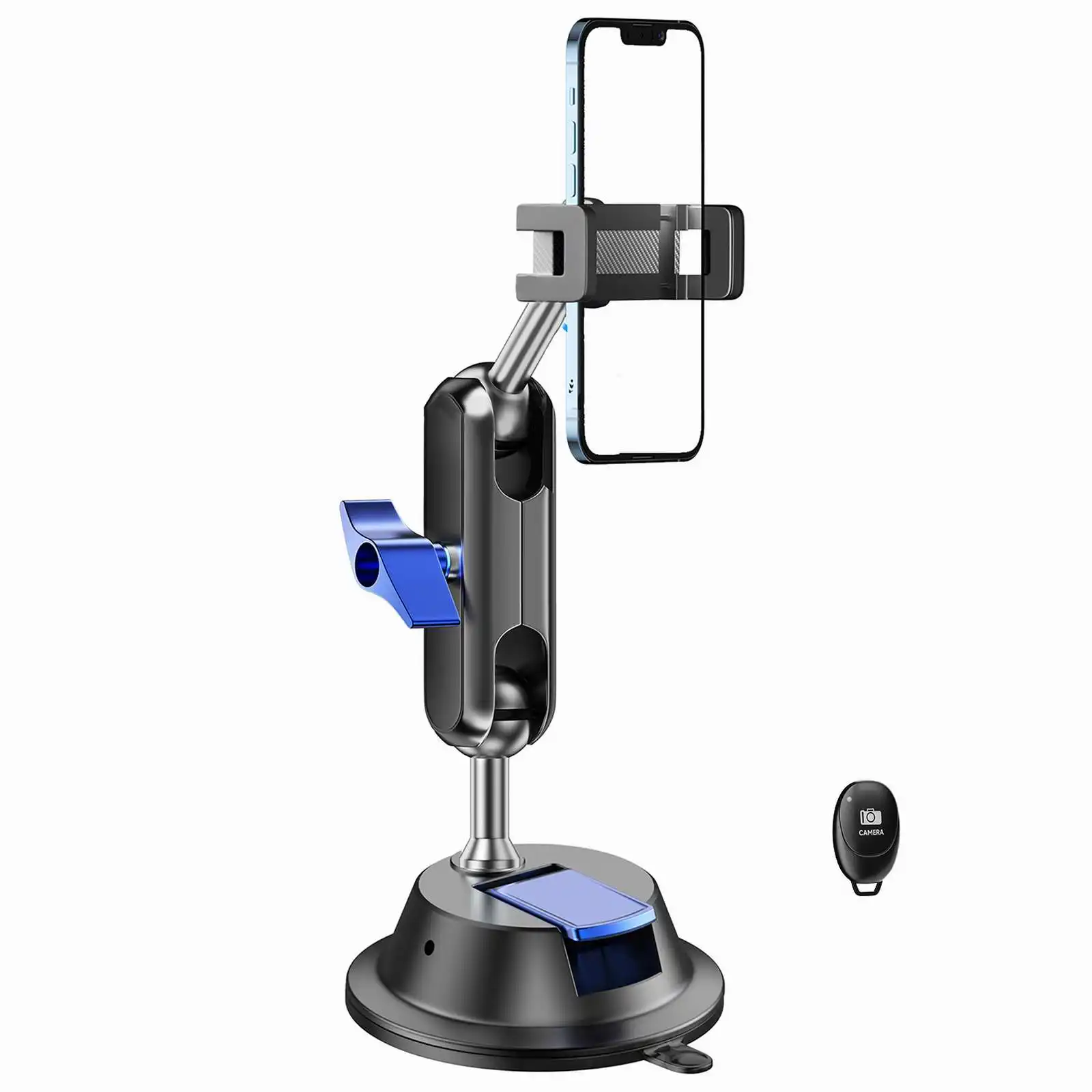 

Car Phone Holder Mount Suction Cup 360° Multi-angle Adjustment Phone Holder with Remote Control Double Ball Head for Windshield