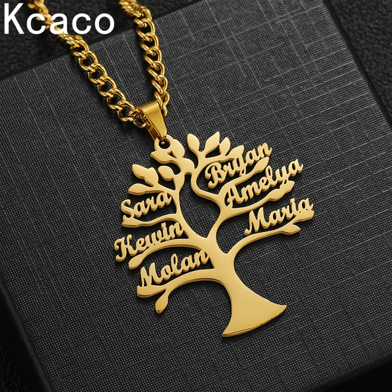 Custom Tree of Life Necklace for Women Men Stainless Steel Family1-6 Names Pendant with 3mm chain Parents Friends Jewellery Gift