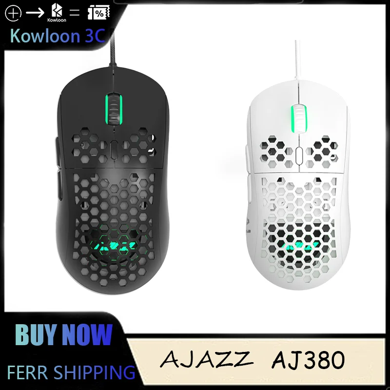 AJAZZ AJ380 Lightweight Wired Skeleton Cave Mouse E-sport Gaming Office Portable 12400DPI RGB Dazzling Streaming Ergonomic