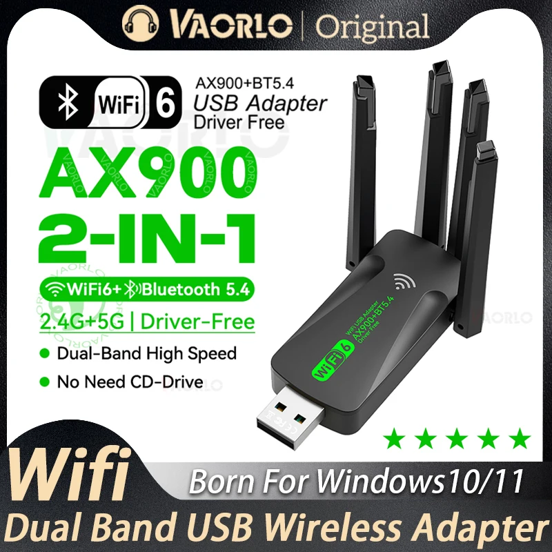 

Upgraded USB WiFi 6 AX900 Bluetooth 5.4 Adapter 2in1 Dongle 2.4G&5GHz With 4 Antenna Network Wireless Receiver For Windows 10/11