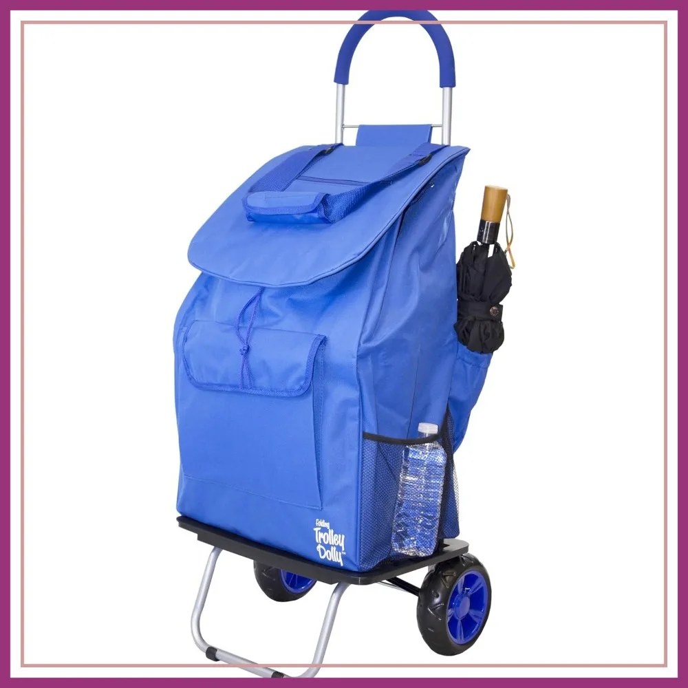 

Foldable Shopping Cart with Big Wheels, Blue Heavy Duty Grocery Trolley, 150 lbs Capacity