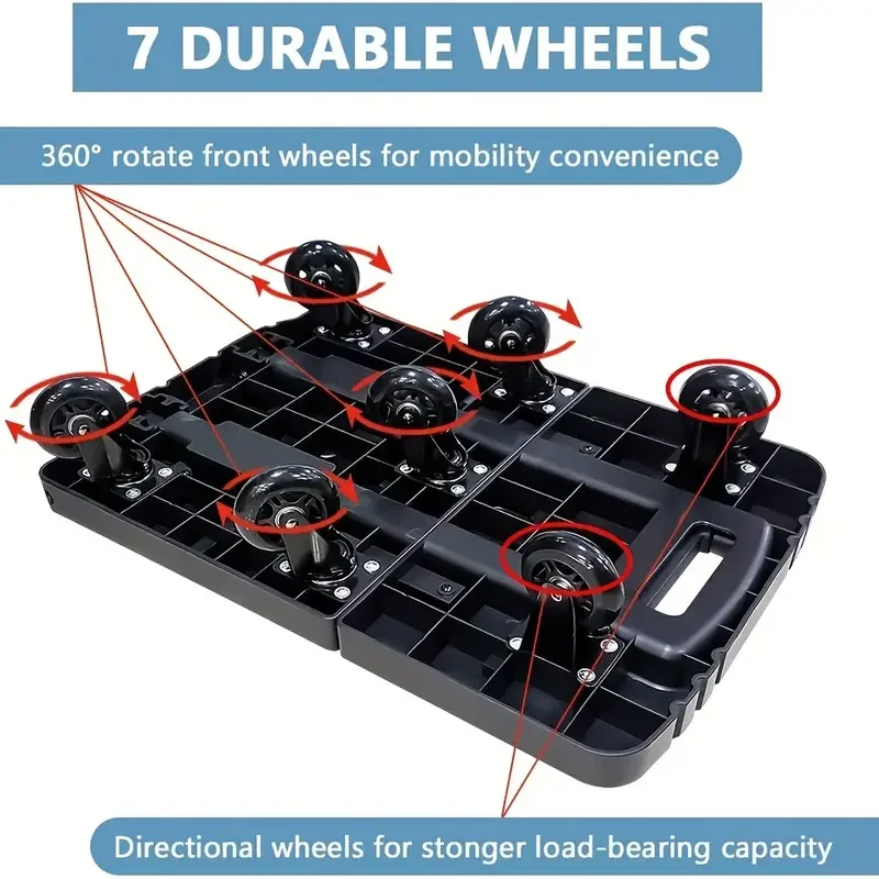 SELORSS Heavy-Duty Folding Hand Truck with 720lbs Capacity, 360°Rotate 7 Wheels, Extendable Large Base, Adjustable Handle