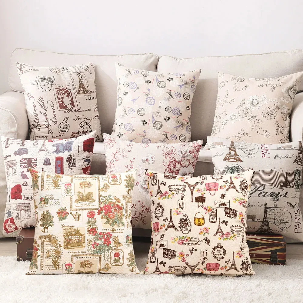 70x45CM Vintage Printed Linen Cotton Fabric for DIY Clothing Sewing Craft Sofa Cushion Curtain Tablecloth Textile Decor Material