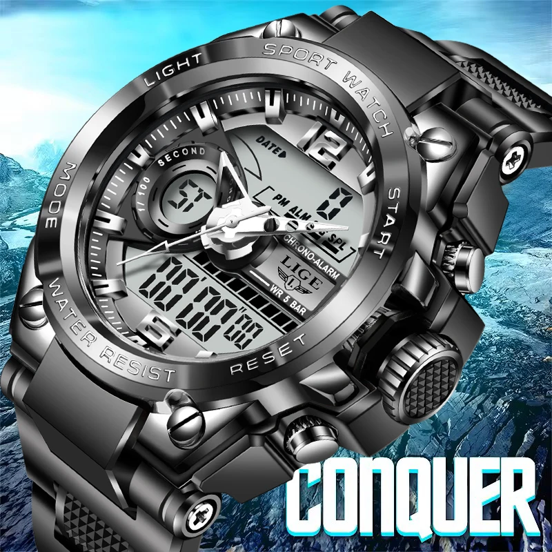 

LIGE спортивные часы для мужчин модные силиконовые водонепроницаемые светящиеся мужские цифровые часы лучший бренд класса люкс светодиодный хронограф мужские часы