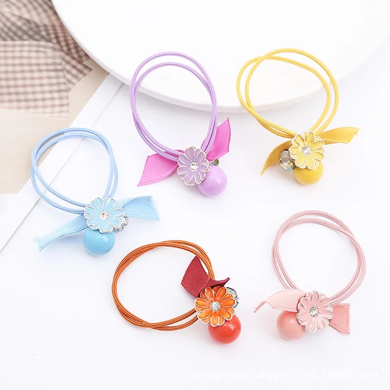 Korean Beaded Hair Rings 5pcs 2025 Elastic Bands Double Line Design Long Hair Friendly Accessories
