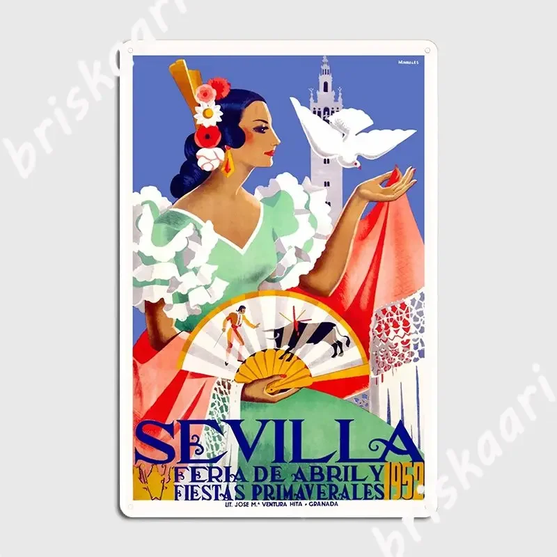 Póster de la región de abril de Sevilla, España, placa de Metal, decoración de cueva de Bar, pintura, decoración, Club, carteles de estaño para el hogar, 1952