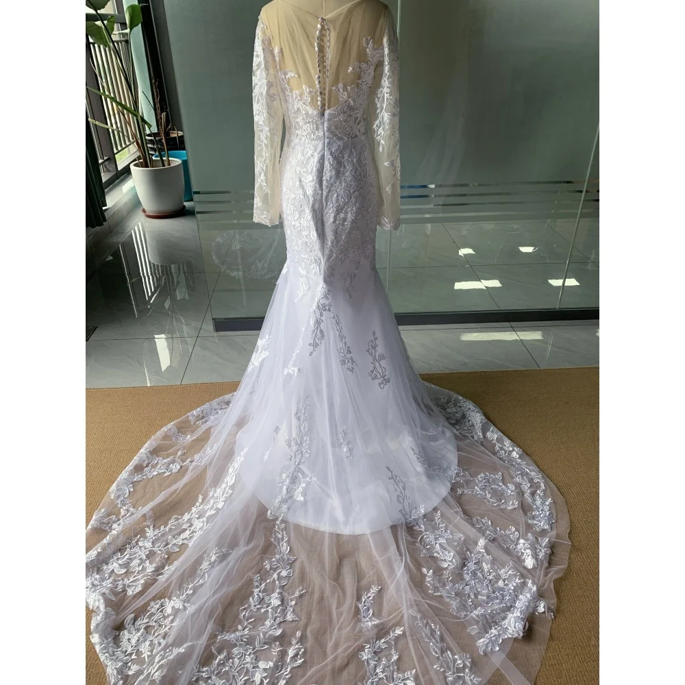 He Mei abiti da sposa in pizzo con scollo a v Sexy abiti da sposa a sirena maniche lunghe squisito abito da sposa Applique abiti da sposa