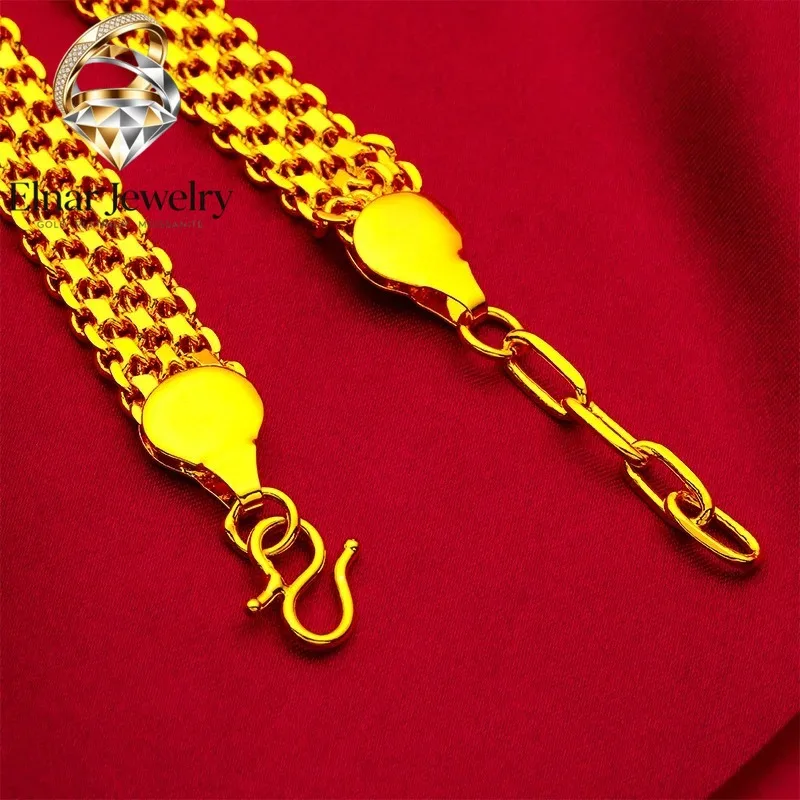 Elnar Jewelry Wide Flat Bracelet Unisex 24K Gold AU999 - Wide flat shape, solid texture, versatile style, for daily wearing