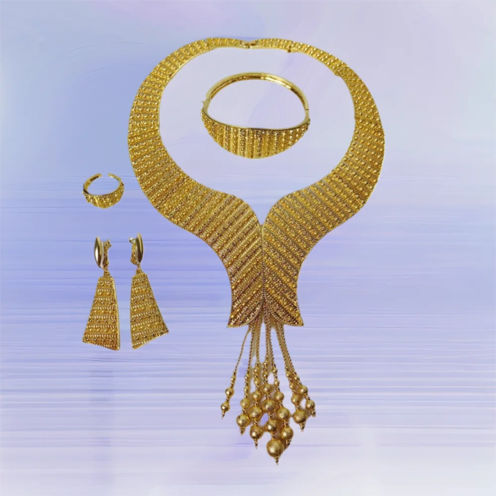 

TITI Gold Color Jewelry Sets For Women Luxury Quality Necklace Earrings Bracelet And Ring Dubai African 18K Gold Plated Jewelry