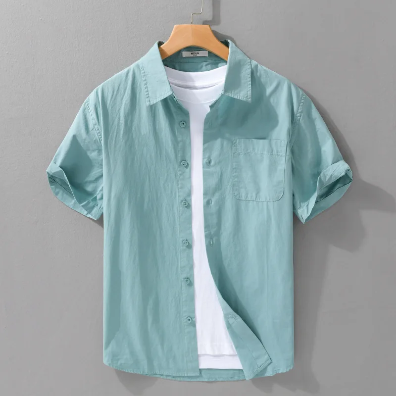 

Men's Pure Cotton Short Sleeve Shirt Summer Thin Casual Versatile Half Sleeve Shirt Breathable Trendy Top Youth Loose Fit