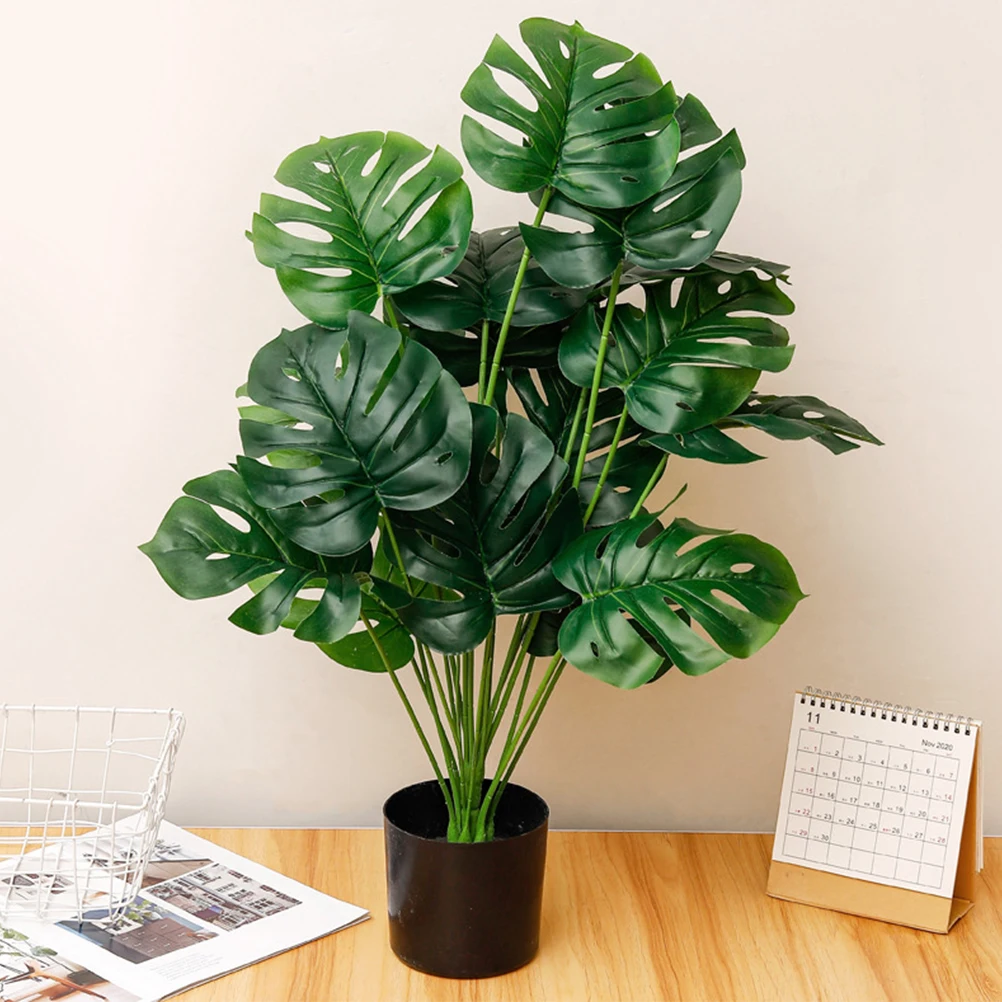 

1 Artificial Monstera Green Fake Leaves For Party Decor Home Beach Diy Faux Leaf Ornament Tropical Plant Props
