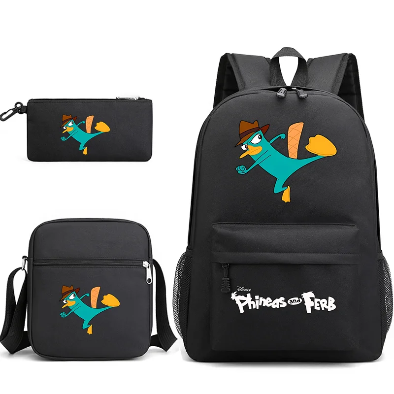 3pcs Disney Phineas And Ferb Teenager Students Backpacks Schoolbags Pencil Case Shoulder Bags Boys Girls School Bags Sets