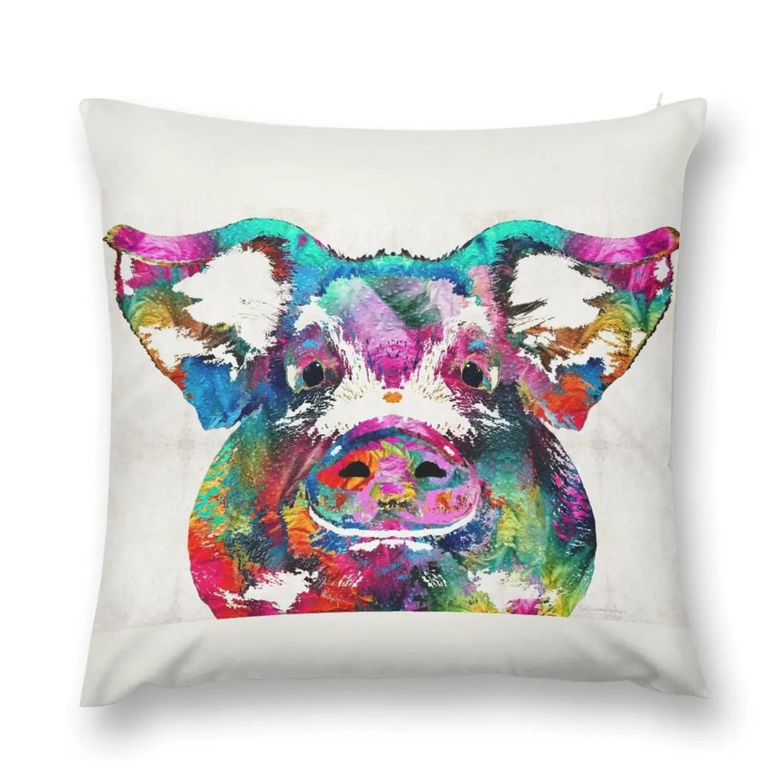 Colorful Pig Art - Squeal Appeal - By Sharon Cummings Throw Pillow Anime Sofa Decorative Covers Sofa Cushion Cover pillow