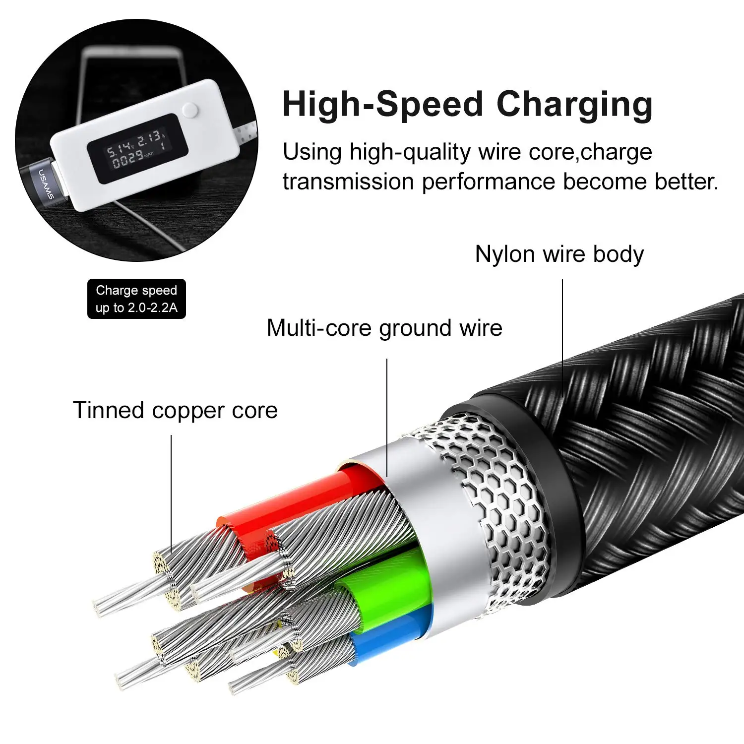 Multi Charging Cable 4FT 4in1 Nylon Multiple USB Fast ChargingCord AdapterTypeC Micro USB ConnectCompatible Cell Phones Tablets