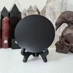 High Quality Natural Black Obsidian Scrying Mirror Healing Crystals Stone Round Plate Witchcraft Mirror Home Decor With Shelf
