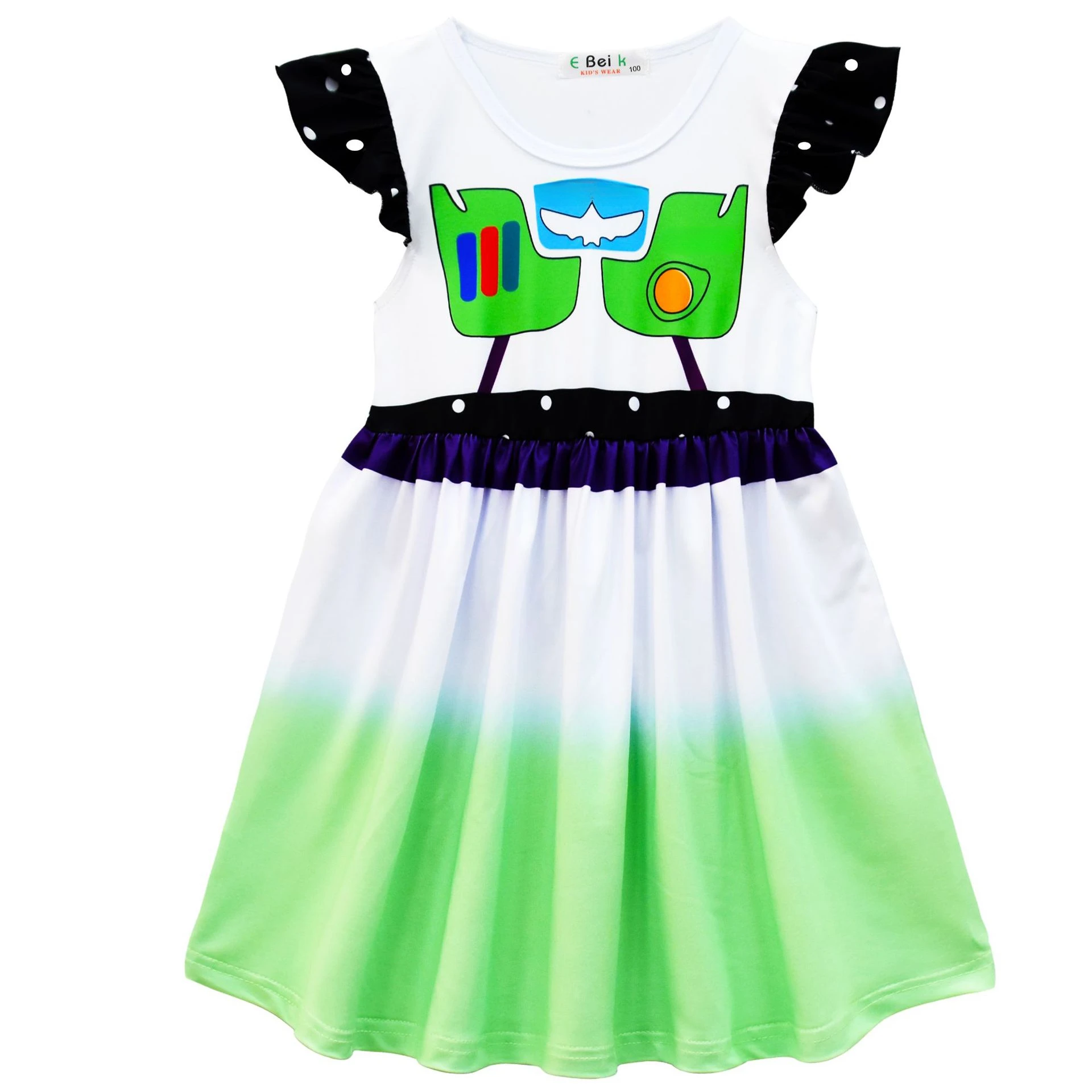 Kids Girls Anime Cartoon Pilot Print Dress Outfit Halloween Cosplay Costume