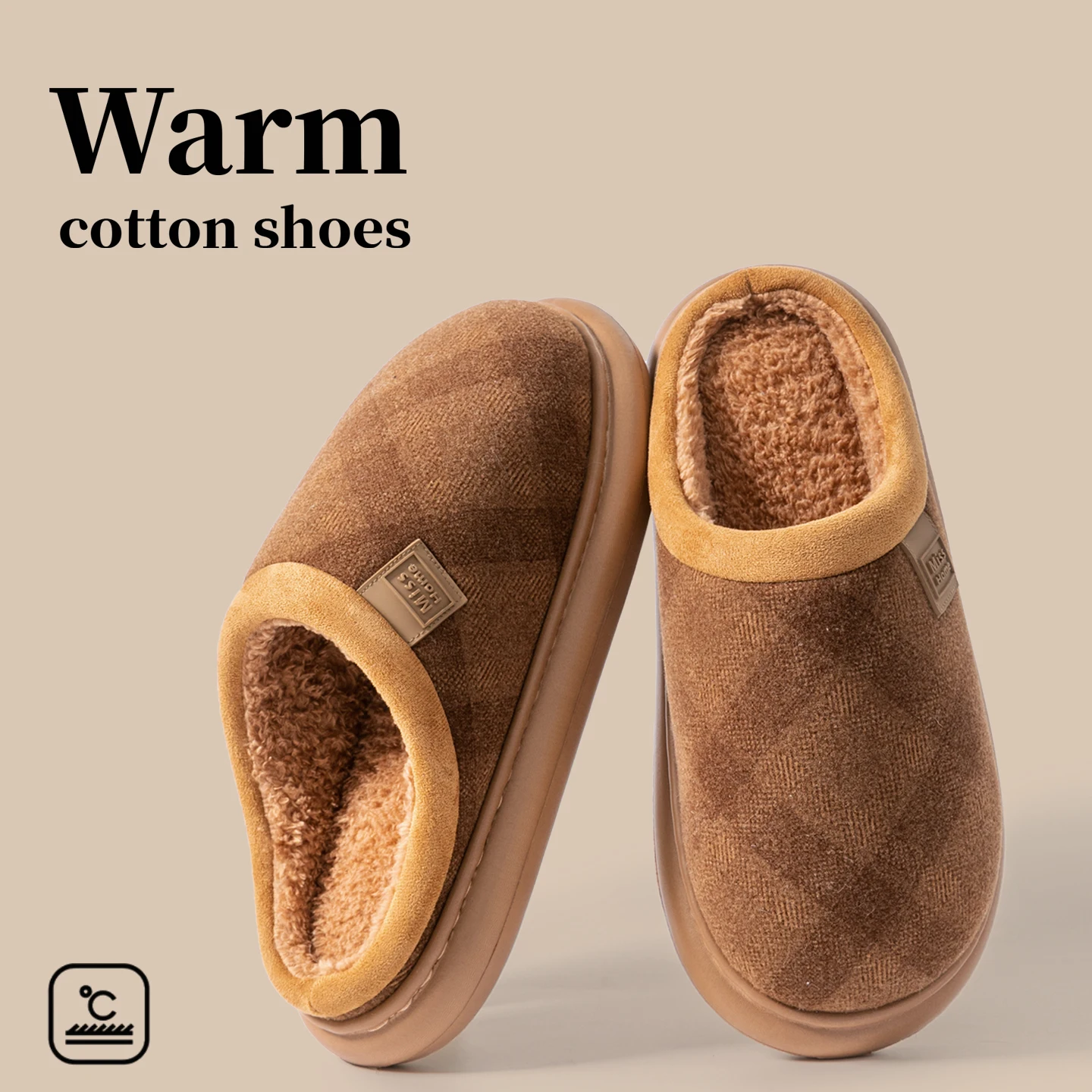 

Men's Winter Slippers - Non-Slip, Fleece-Lined, Thick Sole, Comfortable Indoor House Shoes, Lightweight Retro Luxury Style