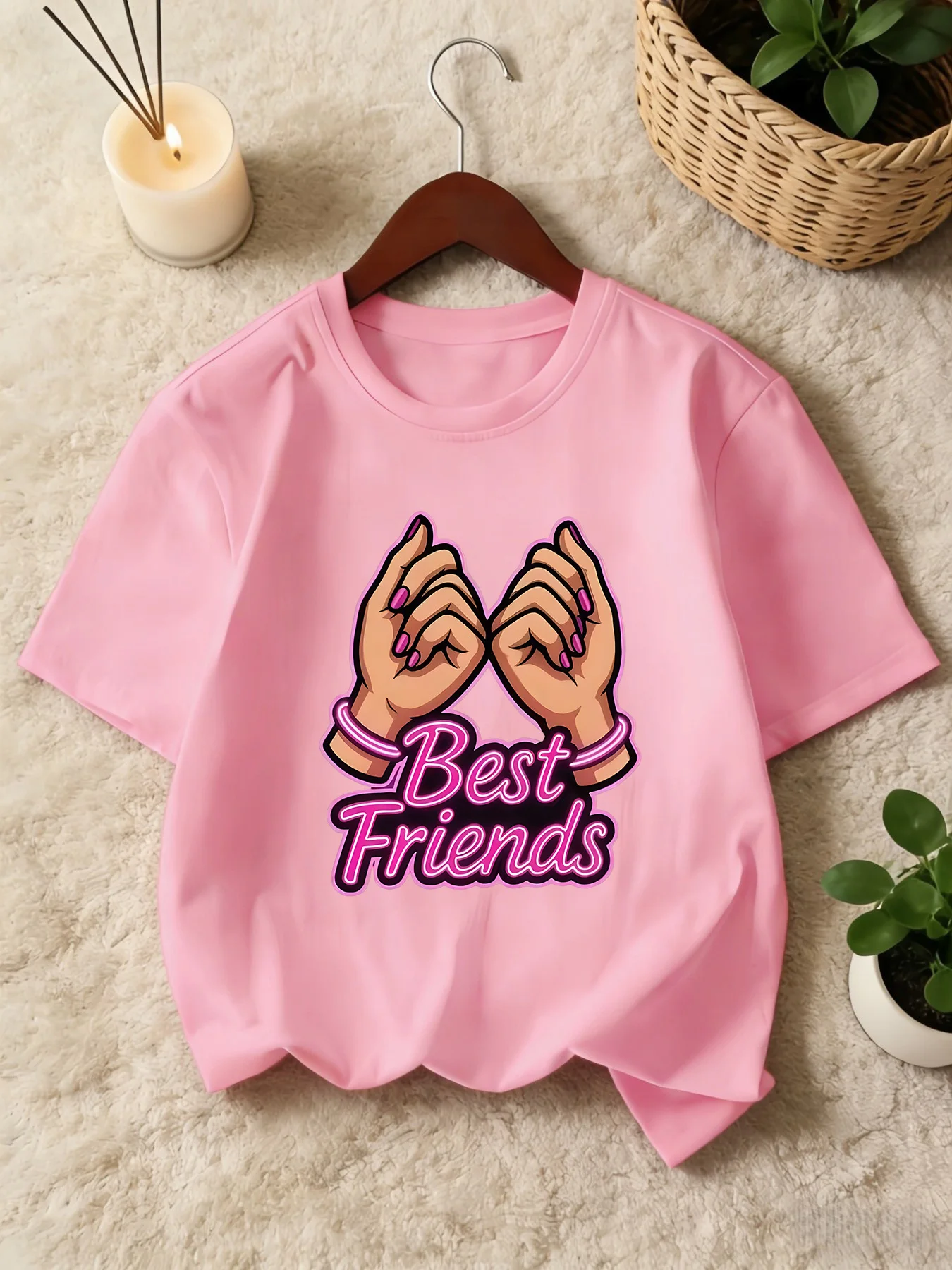 Cute Best Friends Pinky Promise Print Graphic Kids Tee Boys Girls Family Matching Cotton Crew Neck Short Sleeve Soft Summer Tee