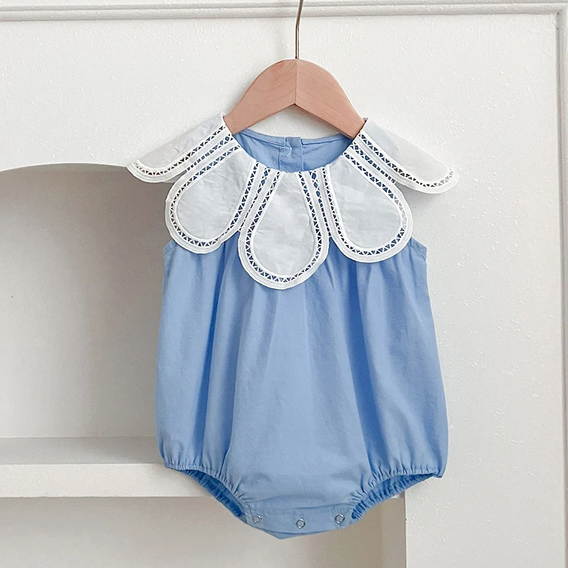 

2024 New Summer Toddler Baby Girls Jumpsuit Sleeveless Cotton Splicing Newborn Baby Girl Romper 0-24M Children Clothing