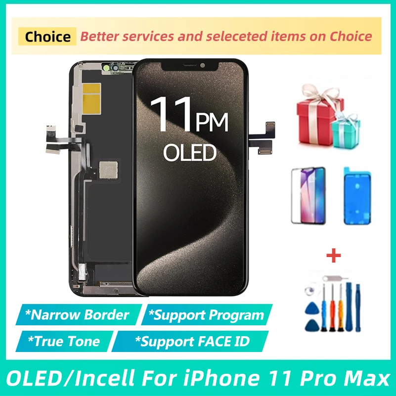 Tested Oled for iPhone 11 PRO MAX Oled LCD Screen Replacement 6.5 Inch Display 3D Touch Frame Assembly Digitizer with Repair Kit