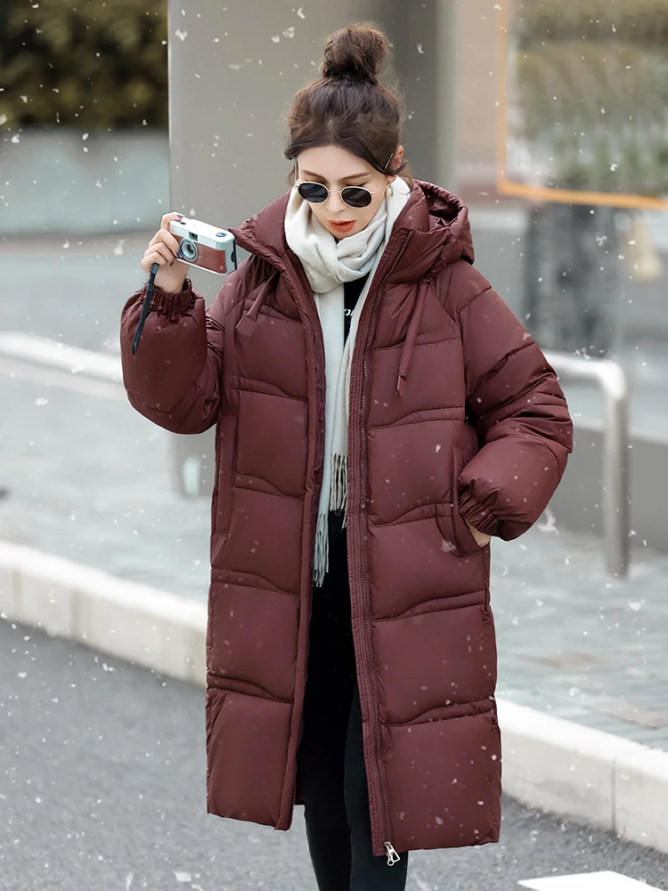 

Winter Thiened Cotton Jaet Women's Korean Sle Long over Knee Bread Sle down Cotton Coat Outerwear Sweet Loose Fit