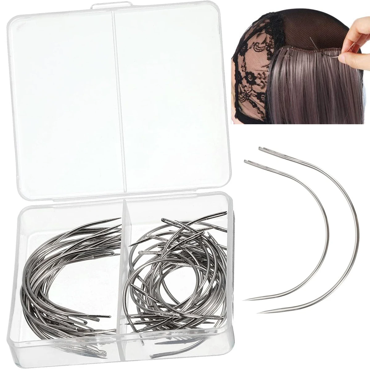 50Pcs/Box Steel Curved Needles C Type Wig Making Needles Making Lace Wig Hair Necessary Accessories Tools